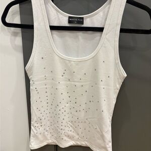White Fox Boutique White Tank Top with Silver Details